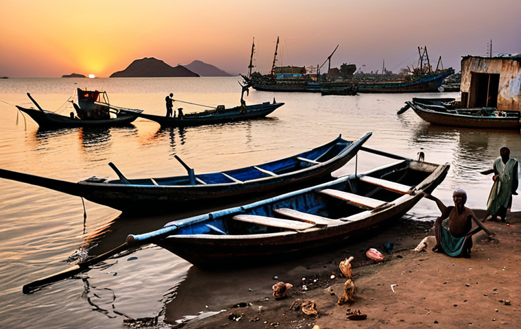 **Image:** A vibrant but weathered Eritrean fishing village at sunset. Show traditional wooden boats alongside newer, donated vessels. Focus on the faces of the fishermen; some should look hopeful, others concerned. In the background, a modern, Chinese-built cold storage facility contrasts with older, crumbling infrastructure.
    *   **Keywords:** Eritrean fishermen, fishing village, sunset, traditional boats, Chinese aid, cold storage, poverty, hope, contrast, Massawa port (optional).