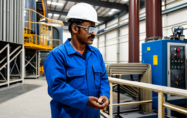 A professional Eritrean mining engineer, focused and diligent, wearing a fully clothed, modest work jumpsuit, safety helmet, and protective eyewear. They are standing within a modern, well-lit mineral processing facility, surrounded by clean, advanced machinery and equipment. The image emphasizes technology and efficiency in resource extraction, showcasing proper finger count, well-formed hands, natural body proportions, perfect anatomy, correct proportions, and a natural pose. The scene is safe for work, appropriate content, and depicts a professional environment with professional dress. High quality, realistic photography, bright daylight.