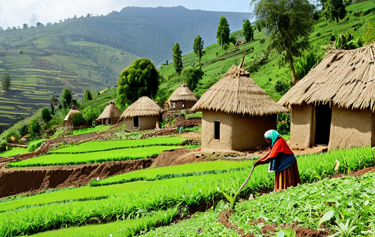 Peaceful Village Scene**

"A vibrant, fully clothed community rebuilding a village in the Ethiopian highlands after years of conflict. Modest homes with thatched roofs are being constructed. People are working together harmoniously, some farming, others building. Lush green landscape in the background. Safe for work, appropriate content, perfect anatomy, correct proportions, natural pose, professional, family-friendly, well-formed hands, proper finger count, natural body proportions."

**