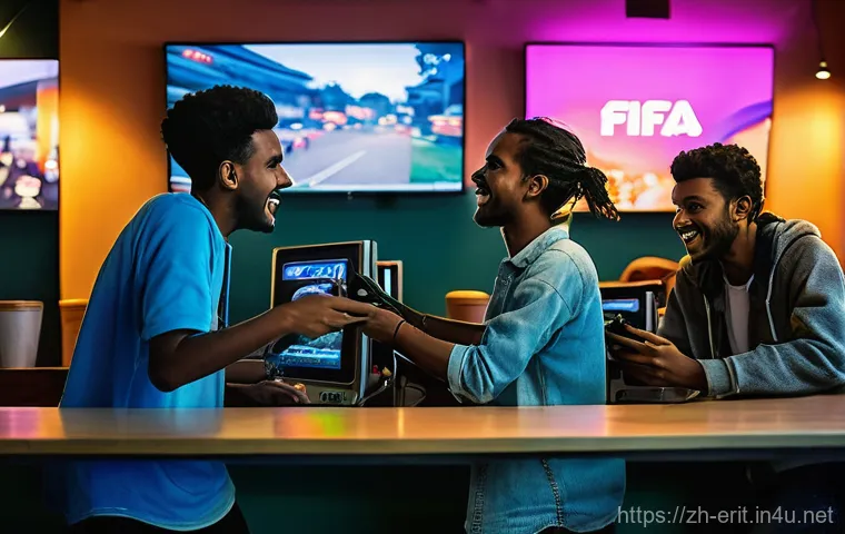 에리트레아에서 인기 있는 게임 - **Prompt:** An intimate scene of Eritrean adults, a mix of men and women of various ages, gathered i...