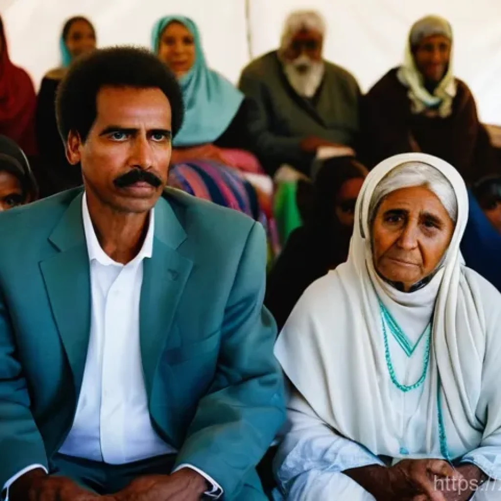 에리트레아의 장례 문화 - **Prompt:** "A heartfelt scene of family and community unity at an Eritrean mourning gathering. A di...