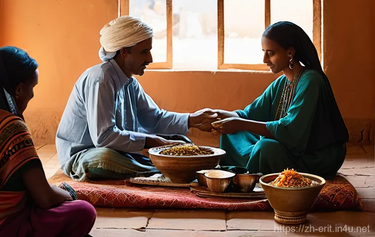 에리트레아의 장례 문화 - **Prompt:** "A heartfelt scene of family and community unity at an Eritrean mourning gathering. A di...