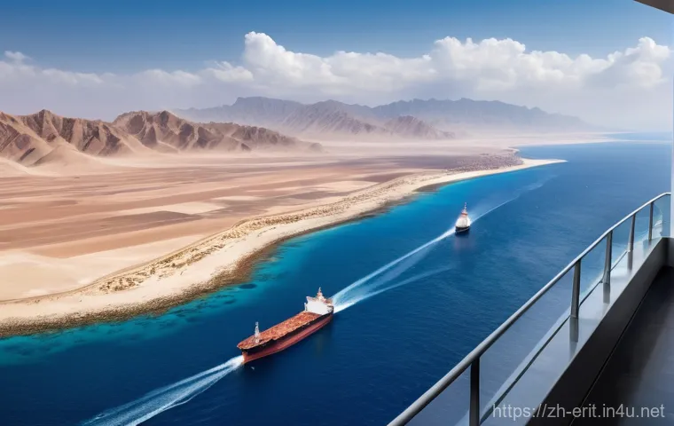 에리트레아와 주변국의 외교 관계 - **Prompt:** A high-angle, panoramic shot of a vibrant, strategically critical coastline along the Re...