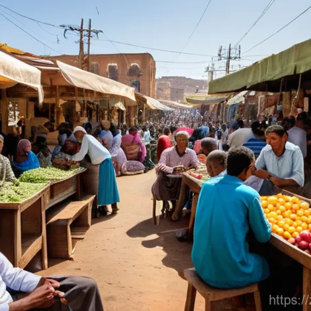 에리트레아의 독립 스토리 - **Prompt:** A bustling, vibrant outdoor market scene in Asmara, Eritrea. The image should capture th...