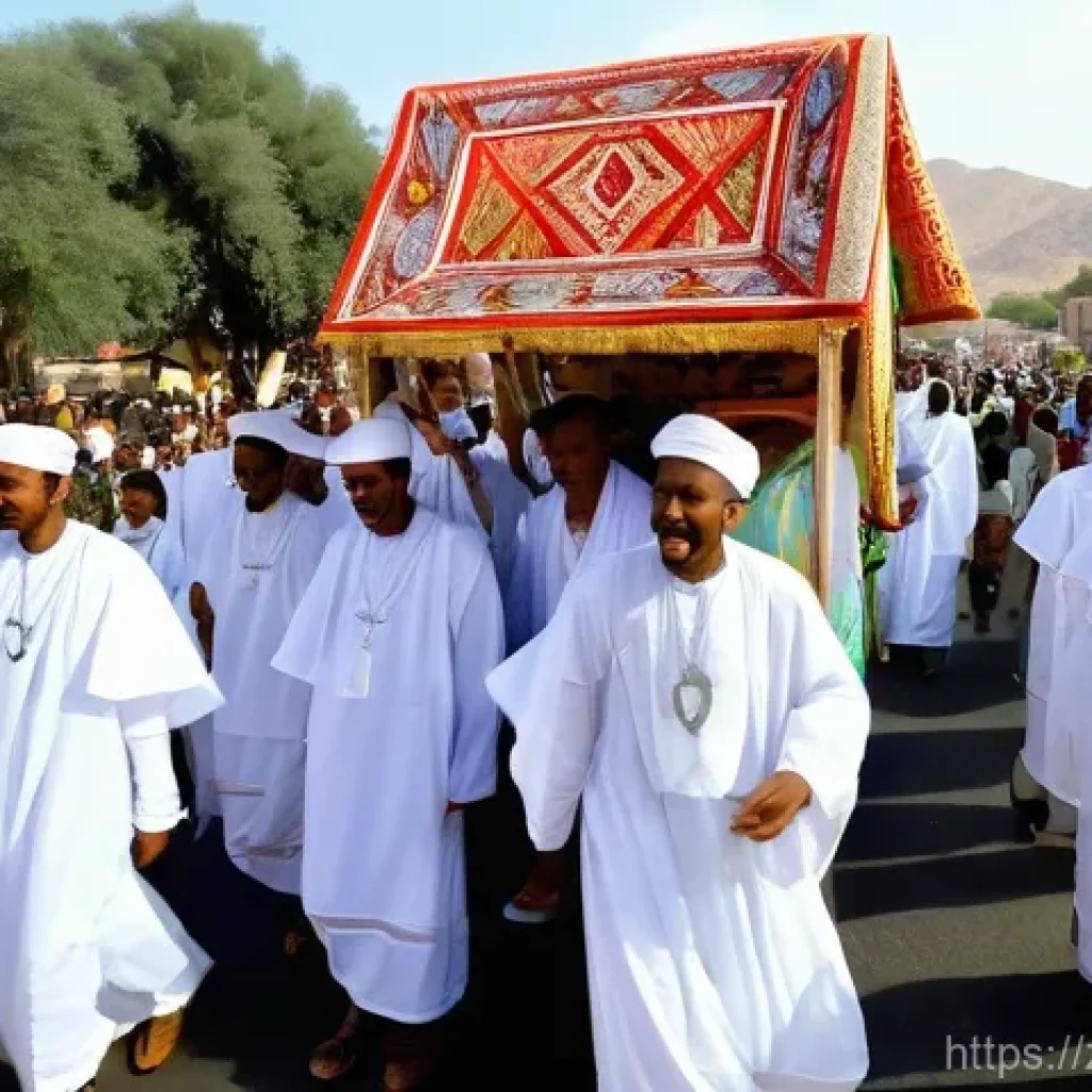 에리트레아의 기독교 문화 - **Prompt 1: Timkat Festival Procession**
    "A vibrant and joyful outdoor procession during the Tim...