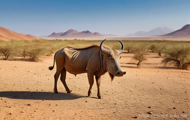 에리트레아 사막 생태계 - **Prompt:** A majestic Eritrean warthog, with its distinctive facial warts and coarse brown fur, sta...