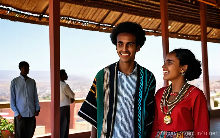 에리트레아 현대 문명과의 갈등 - **Prompt:** A wide shot illustrating the resilient spirit of Eritrean agriculture, showing a communi...