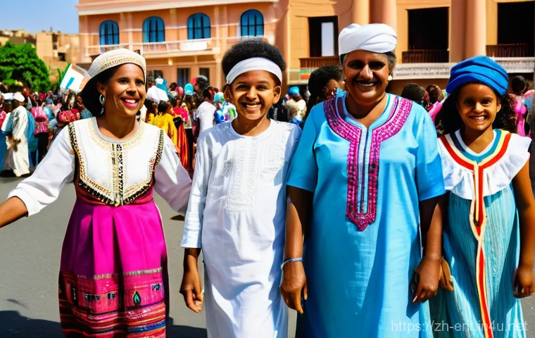 에리트레아 독립 기념일 - A vibrant and joyful scene of Eritrean Independence Day celebrations. The image features a diverse g...