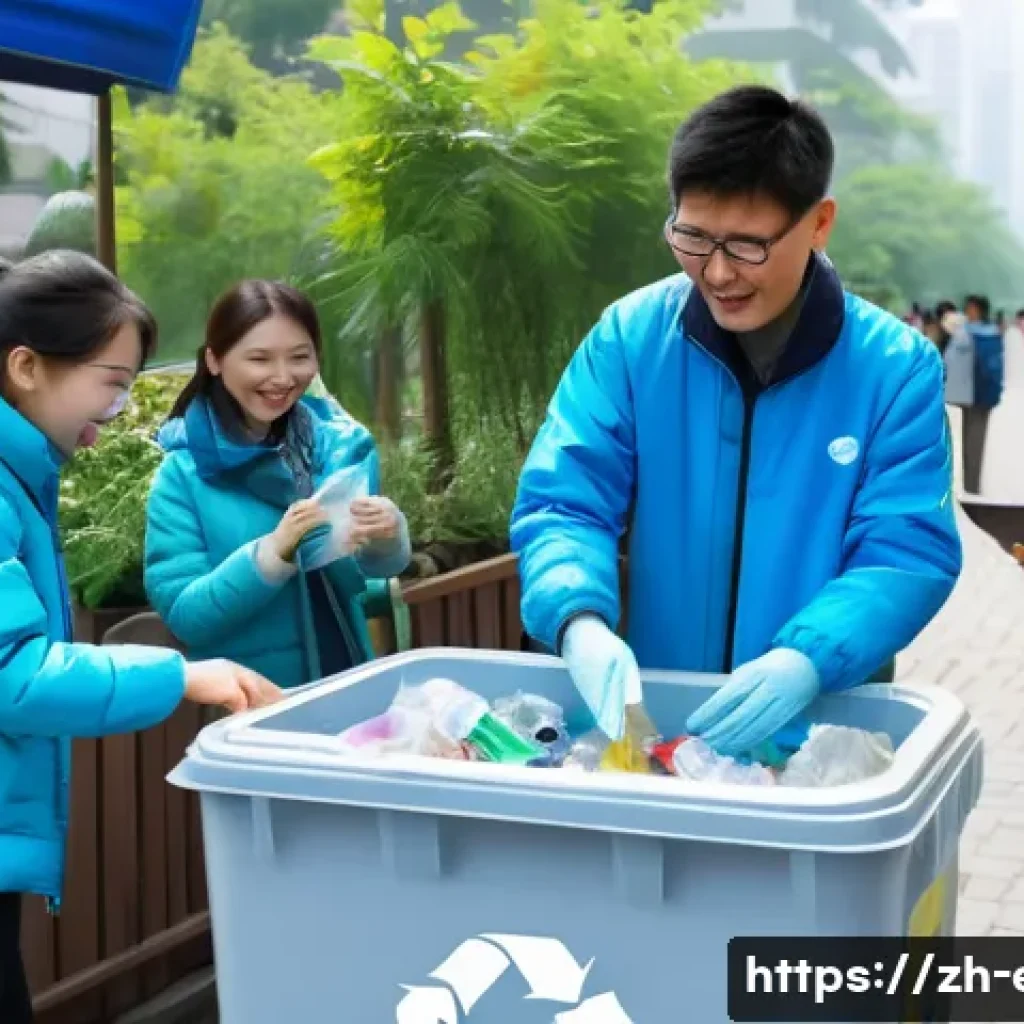 에리트레아의 재활용 프로젝트 - A vibrant community recycling event in a modern Chinese urban neighborhood, featuring diverse reside...