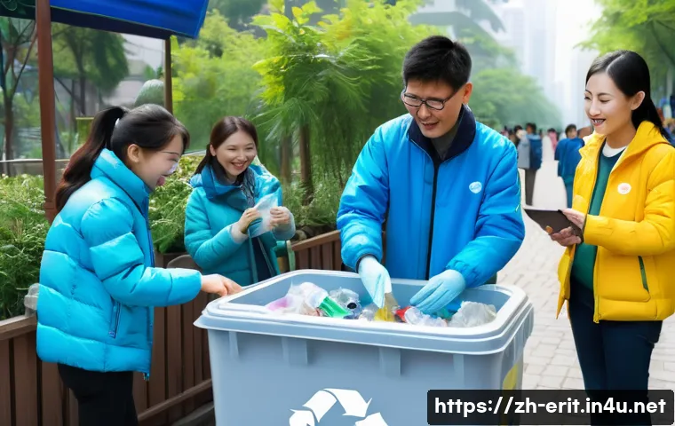 에리트레아의 재활용 프로젝트 - A vibrant community recycling event in a modern Chinese urban neighborhood, featuring diverse reside...