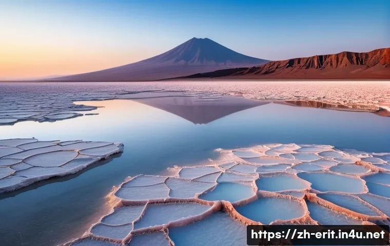 에리트레아에서 사진 찍기 좋은 장소 - A vast salt lake at dawn in the Afar Triangle, showcasing expansive white salt crusts and vibrant mi...