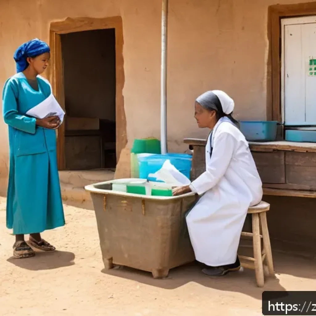 에리트레아의 의료 체계 - A rural healthcare clinic in Eritrea with modest, weathered buildings and minimal medical equipment;...