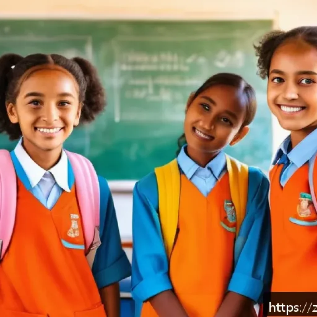 에리트레아 여성의 권리 - A vibrant classroom scene in an urban Eritrean school, showing a diverse group of young girls wearin...