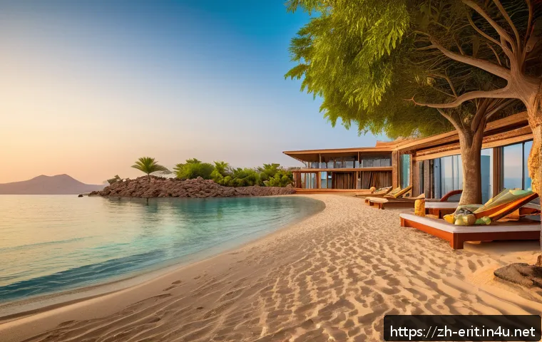 에리트레아 숙박 시설 추천 - A luxurious eco-resort on the Eritrean Red Sea coast at sunrise, featuring modern sustainable archit...