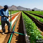 에리트레아 농업 기술 - Photorealistic Eritrean smallholder farm using modern drip irrigation technology, an East African fa...